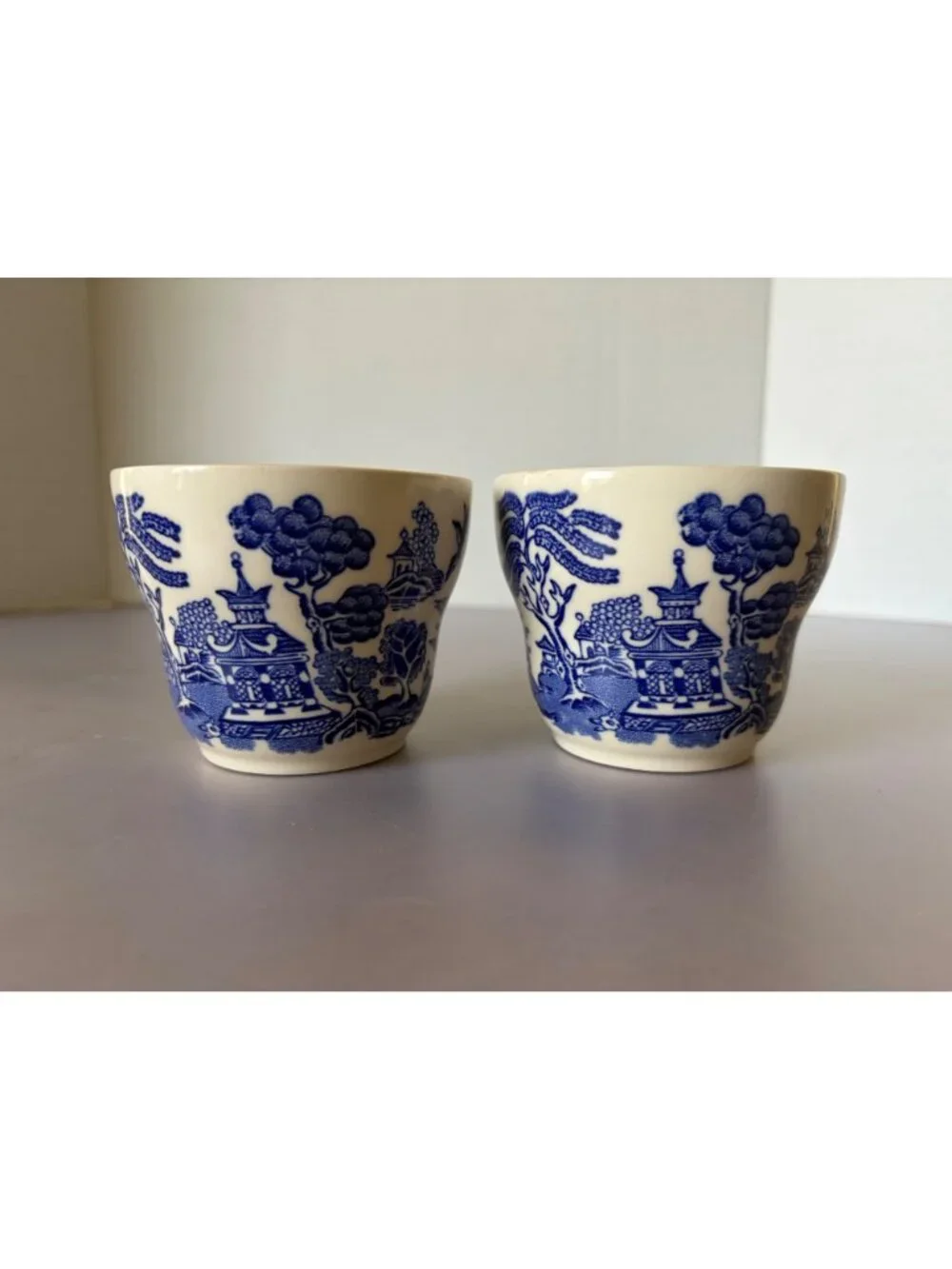 Vintage EIT Ltd Blue Willow Pattern Tea Cups Set Of 2 Made In England